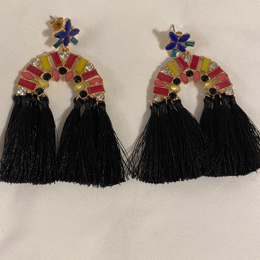 Rhinestone and tassel earrings